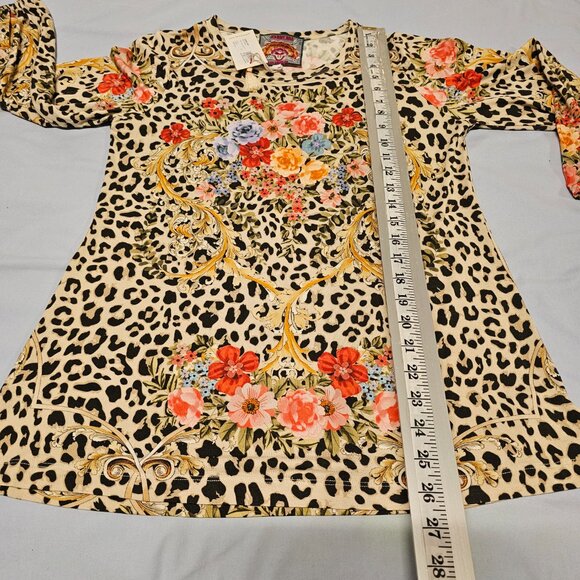 Johnny Was Cheetah Puff Sleeve Top Blouse Women Size S Floral - Picture 10 of 14